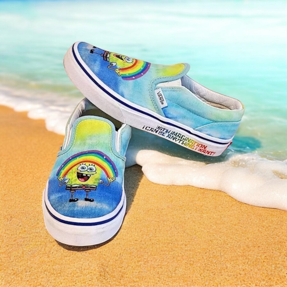 VANS /SPONGE BOB COLAB " IMAGINATION" SLIP ON YOUTH SNEAKERS